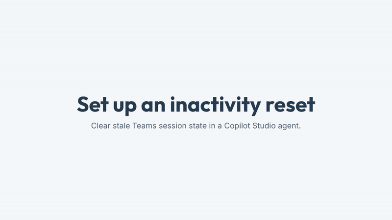 A four step flow shows configuring The user is inactive for awhile, setting a timeout, clearing variables and conversation history, then ending the conversation.