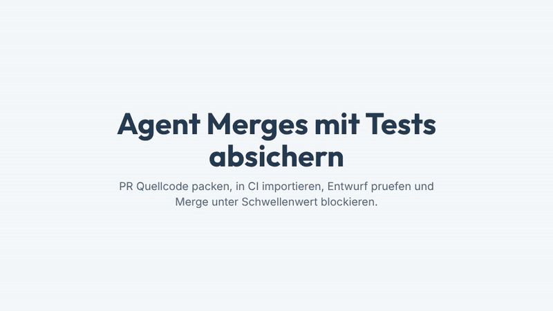 Ein Ablauf mit vier Schritten zeigt, wie EvalGateADO den PR Quellcode mit pac packt, in eine eigene CI Umgebung importiert, den Entwurfsagenten mit der Evaluation API prueft und den Azure DevOps Merge bei verfehltem Schwellenwert blockiert.