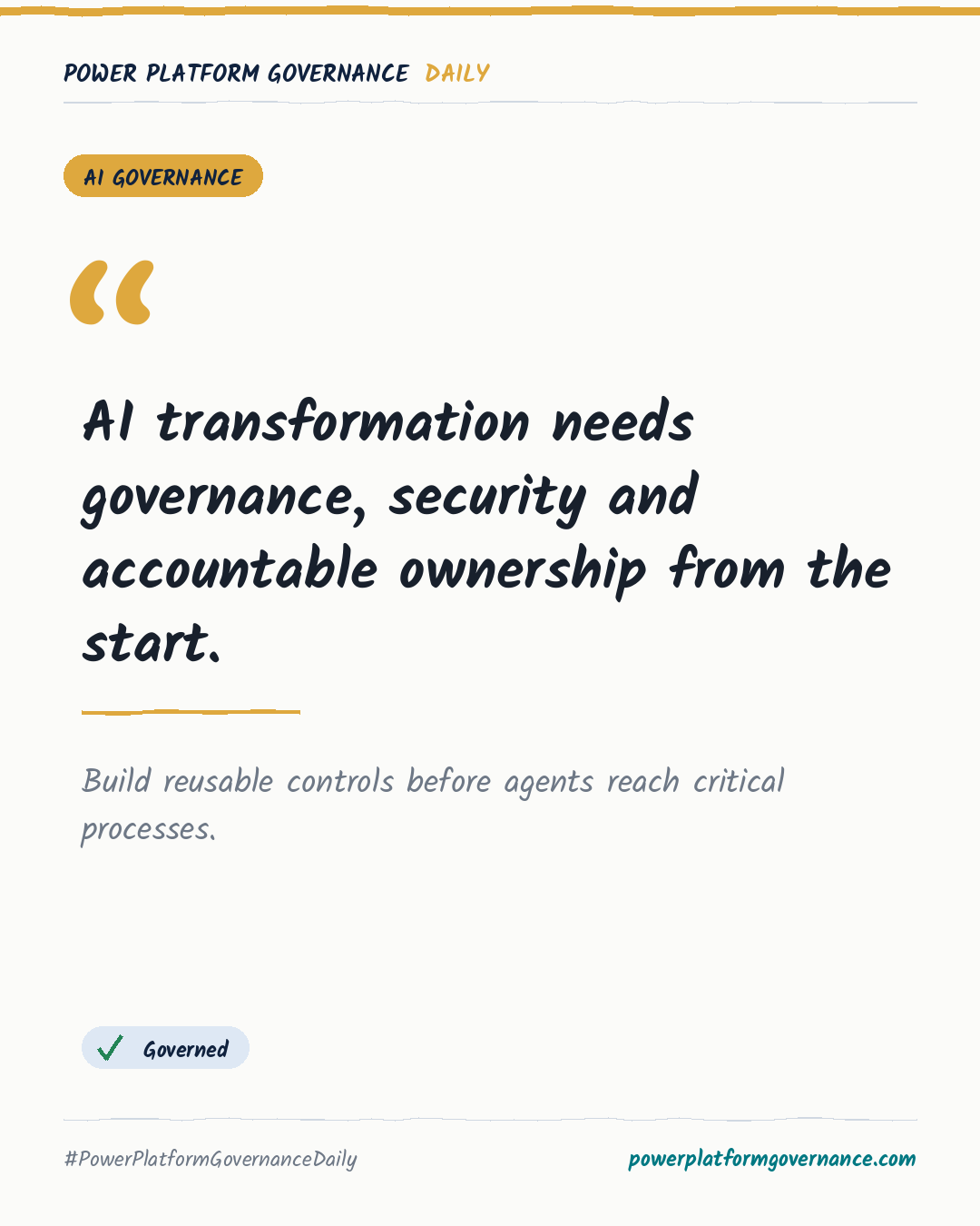 Governance-Karte: AI transformation needs governance, security and accountable ownership from the start.